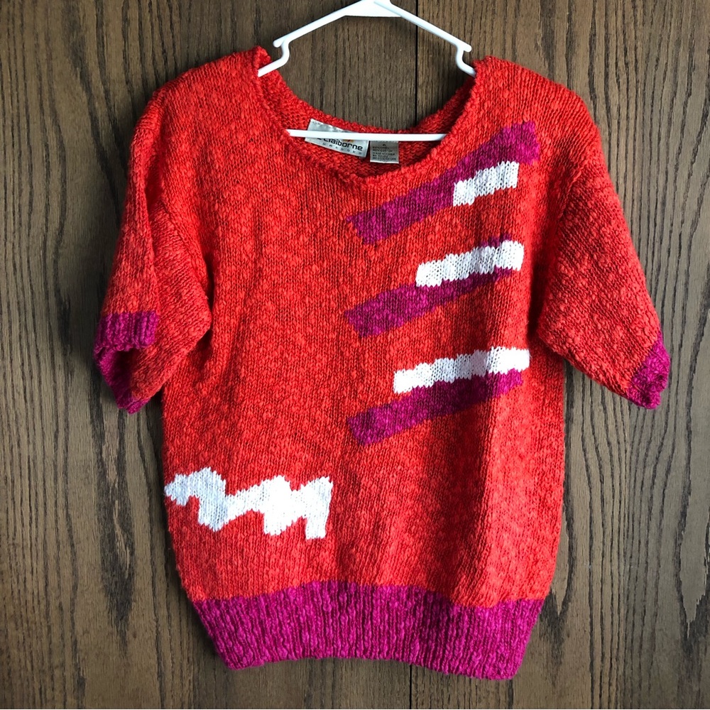 Vintage Liz Claiborne Y2K women’s linen blend orange short sleeve sweater size 6